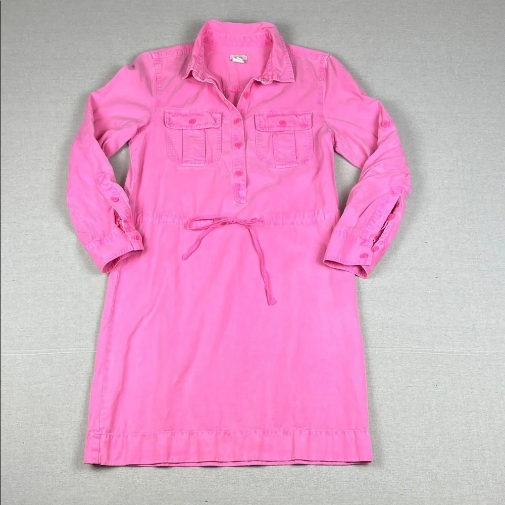 J. Crew Vibrant Pink Button up Shirt Dress with roll up sleeves Size: 2